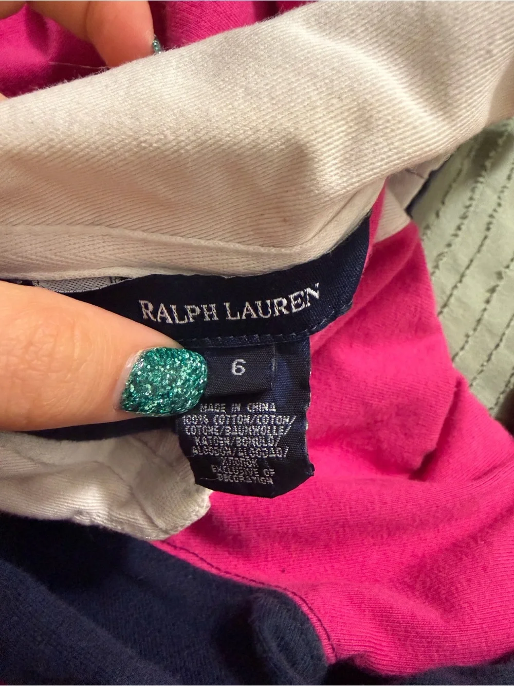 Ralph Lauren Girls Colorblock Stripes Cotton Rugby Dress - Navy, Pink & Green